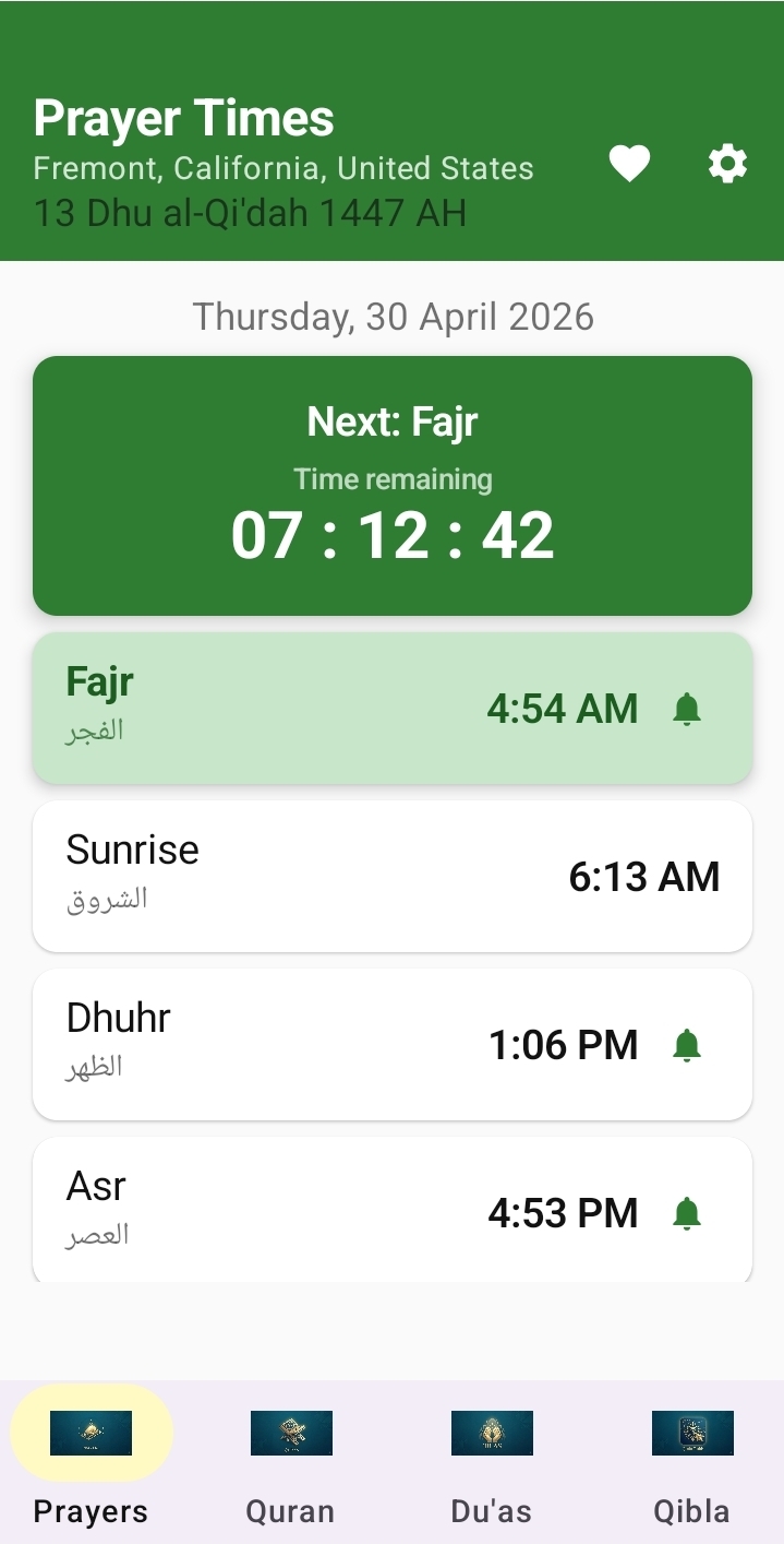 Placeholder: Prayer Times Screen